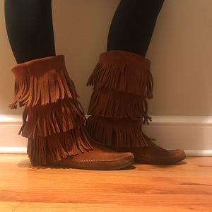 Minnetonka Three Layer Fringe Boots
